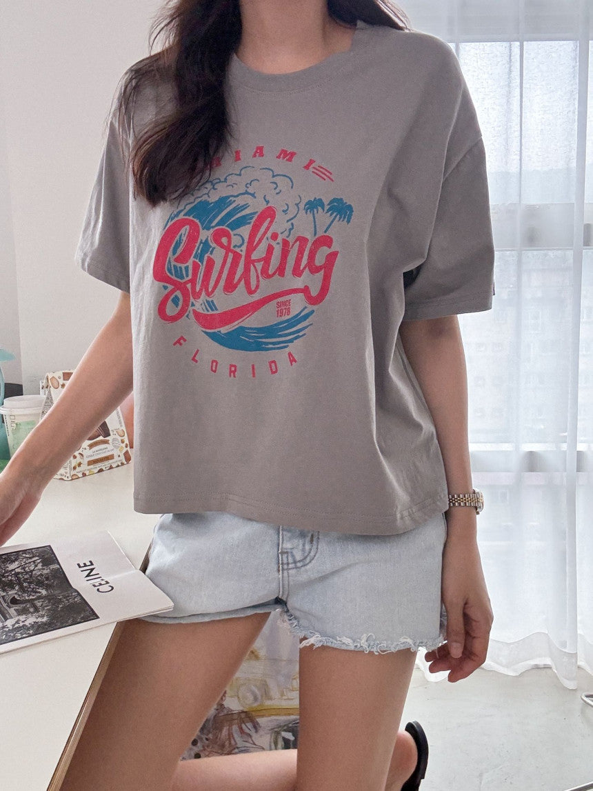 Surfing Semi Crop Cotton T-shirt