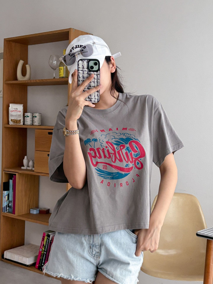 Surfing Semi Crop Cotton T-shirt