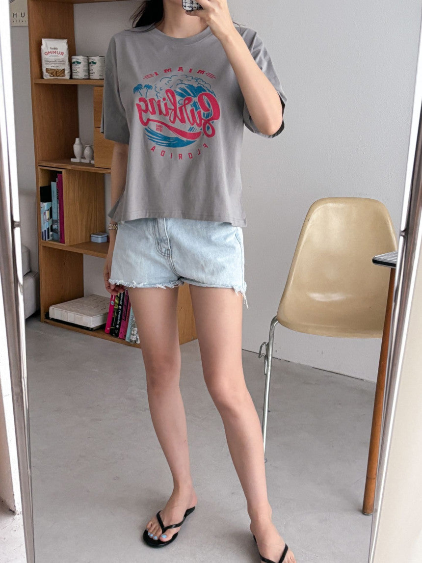 Surfing Semi Crop Cotton T-shirt