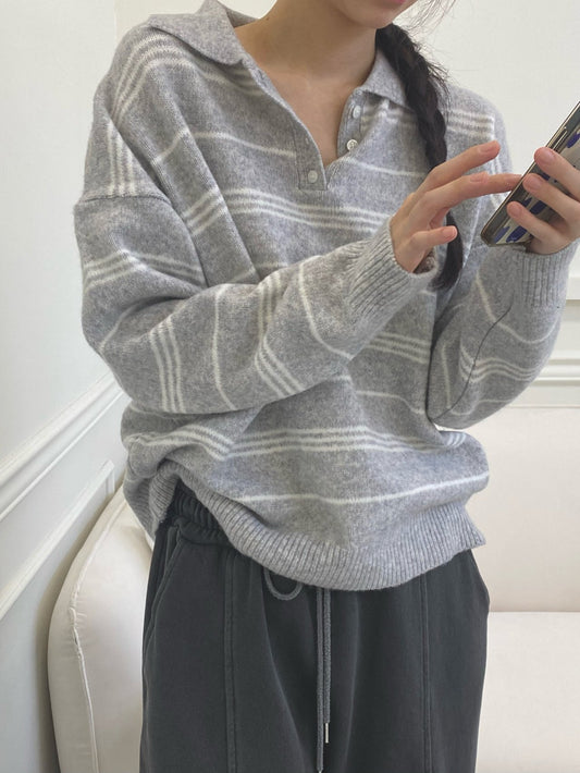 "NEW" Knit Striped Collar Shirts