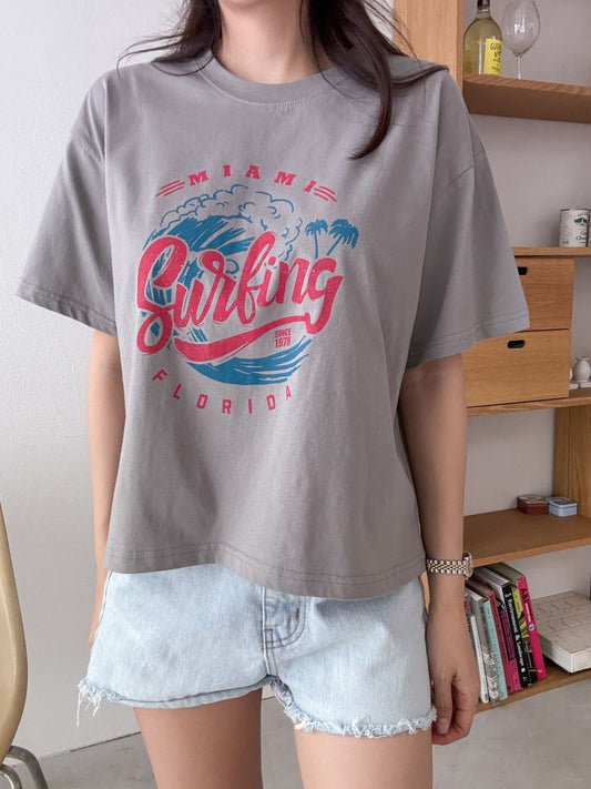 Surfing Semi Crop Cotton T-shirt